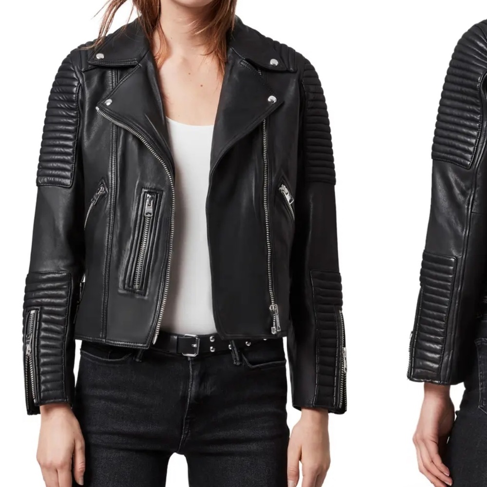 AllSaints Estella Leather Jacket in black (size 4)